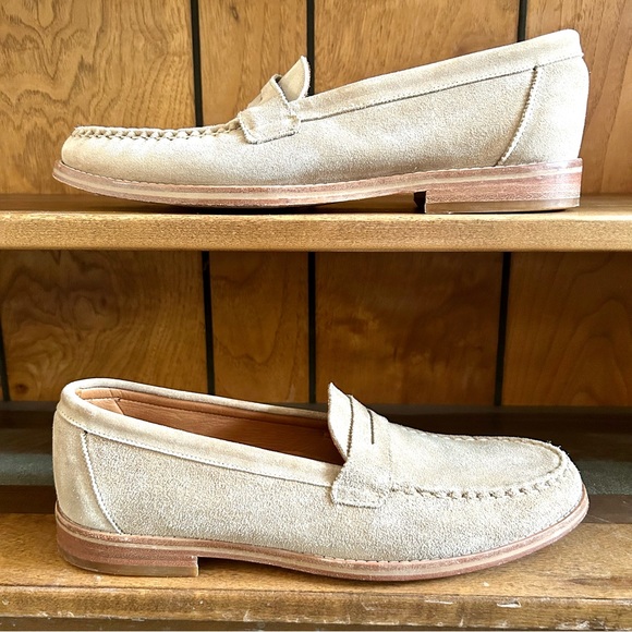 Allen Edmonds Bone Beige Suede Dylan Penny Loafers, size 12 E WIDE - Picture 4 of 13